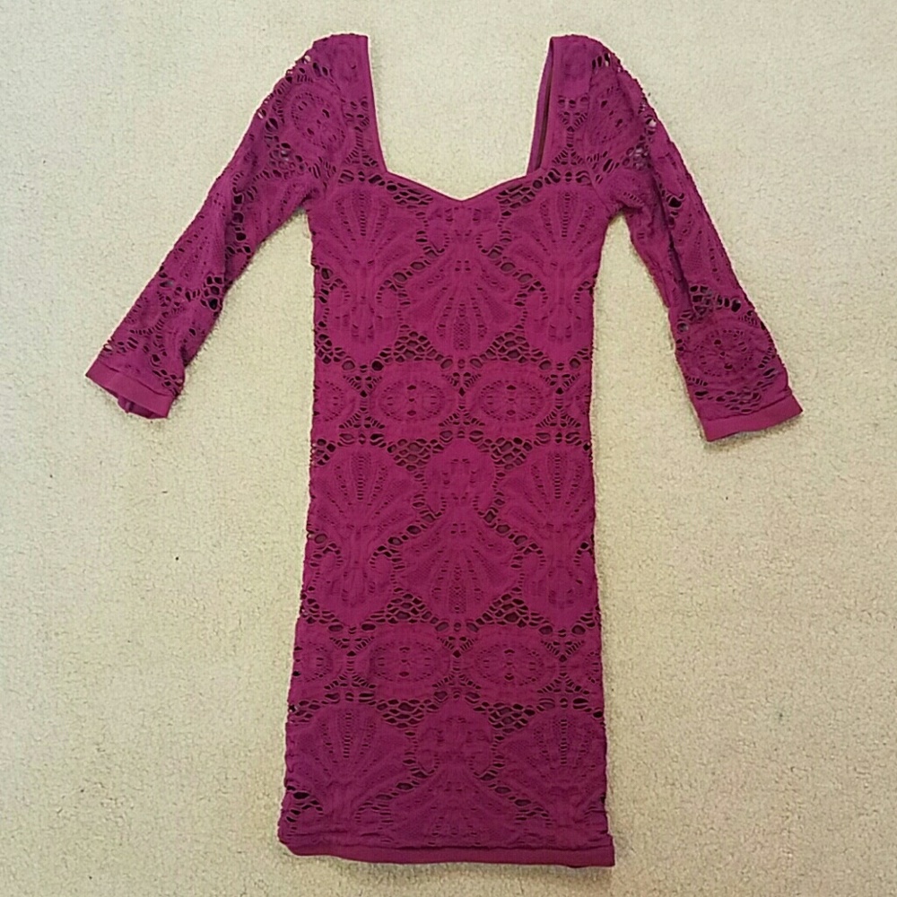 GONE TODAY! NWOT XS Free People Medallion Lace Bodycon Mini Dress Purple/Pink